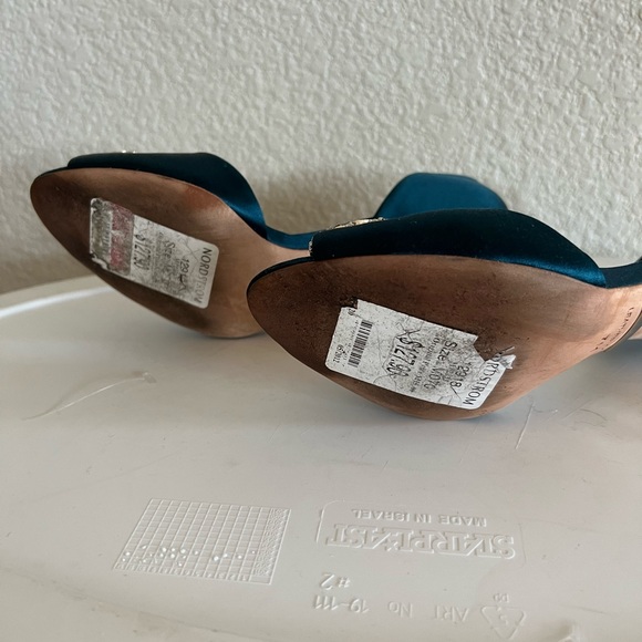 Badgley Mischka Teal Rhinestone Open Toe Heels - Picture 9 of 11